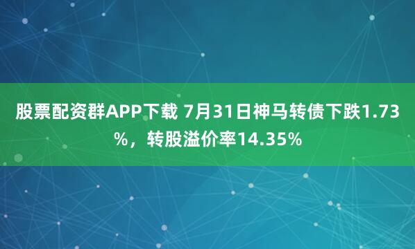 股票配资群APP下载 7月31日神马转债下跌1.73%，转股溢价率14.35%
